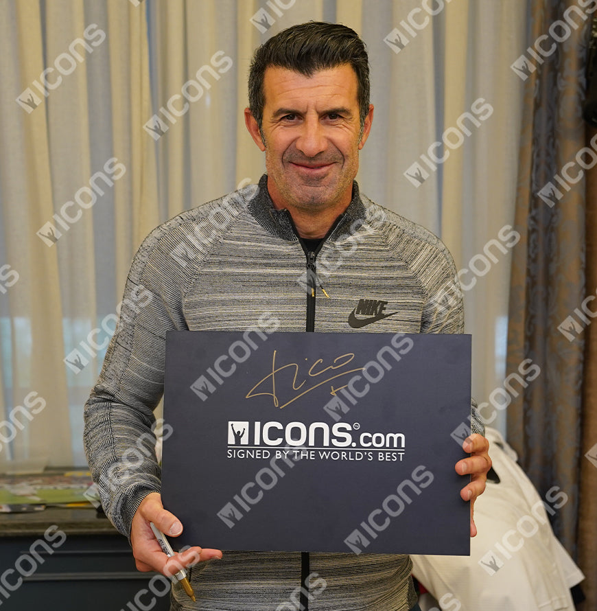 Luis Figo Official UEFA Champions League Back Signed and Hero Framed Real Madrid Terrace Shirt