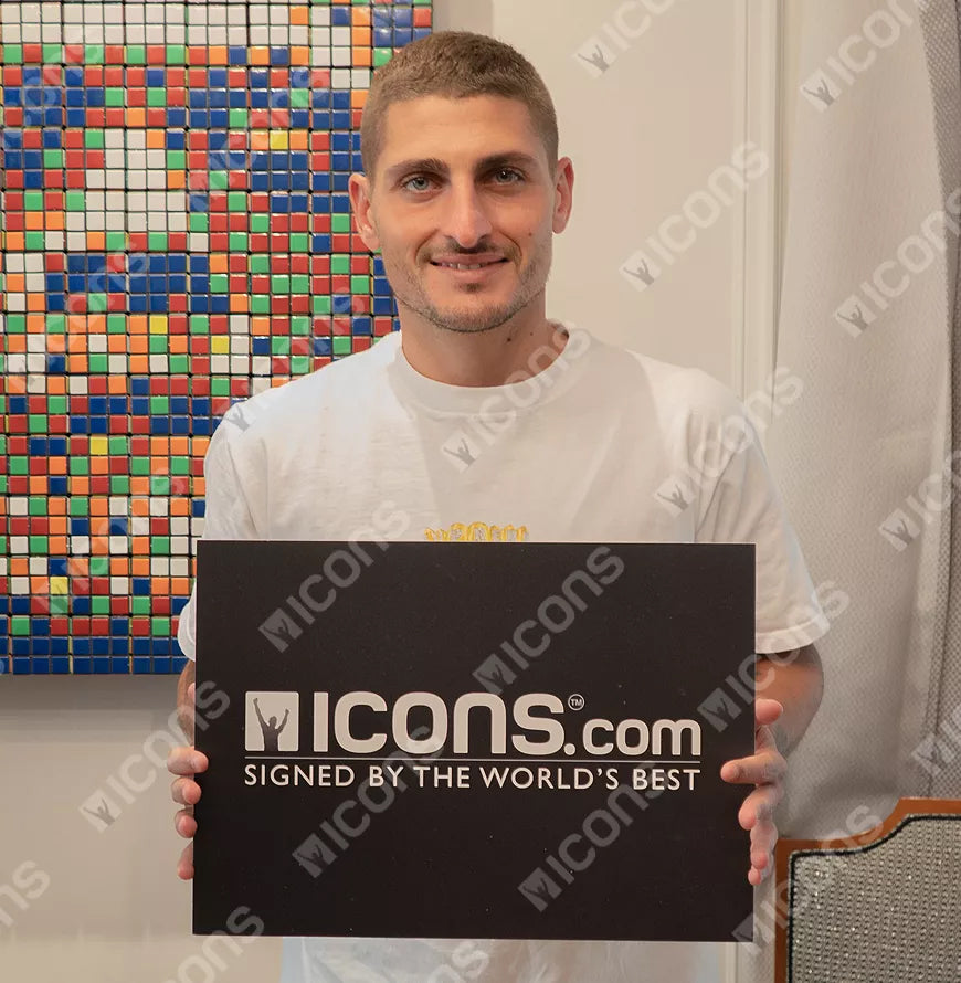 Marco Verratti Official UEFA Champions League Back Signed and Framed Paris Saint-Germain 2015-16 Home Shirt With Fan Style Number