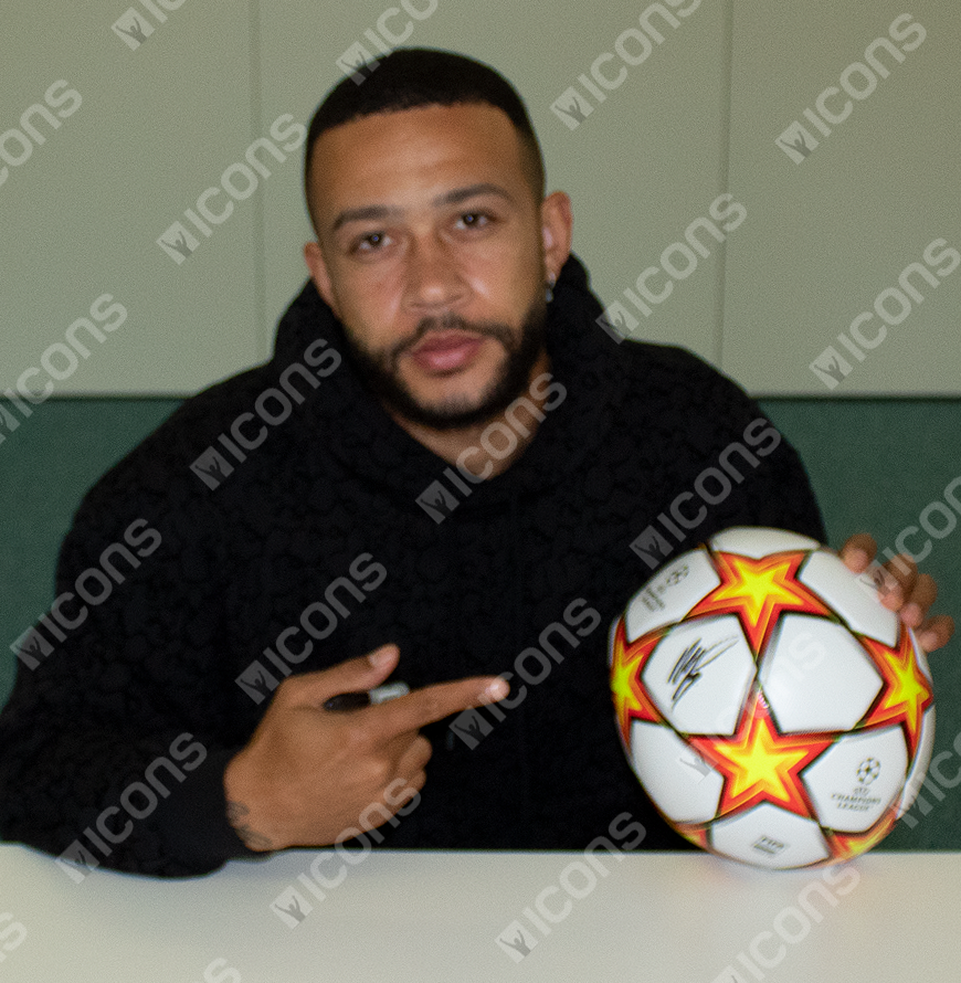 Memphis Depay Official UEFA Champions League Signed Football In Acrylic Case