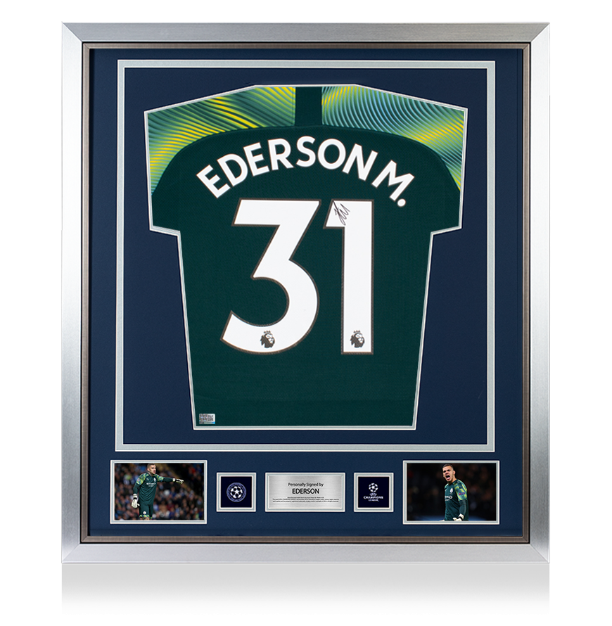 Ederson Official UEFA Champions League Back Signed and Framed Manchester City 2019-20 Goalkeeper Shirt