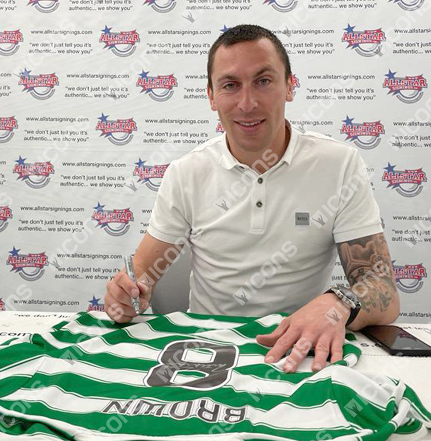 Scott Brown Official UEFA Champions League Back Signed and Hero Framed Celtic 2022-23 Home Shirt
