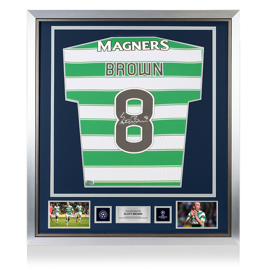 Scott Brown Official UEFA Champions League Back Signed and Framed Celtic 2022-23 Home Shirt