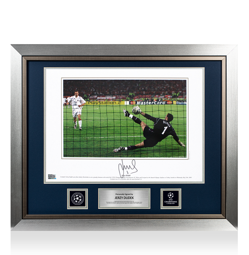 Jerzy Dudek Official UEFA Champions League Signed and Framed Liverpool Photo: 2005 UEFA Champions League Final Save