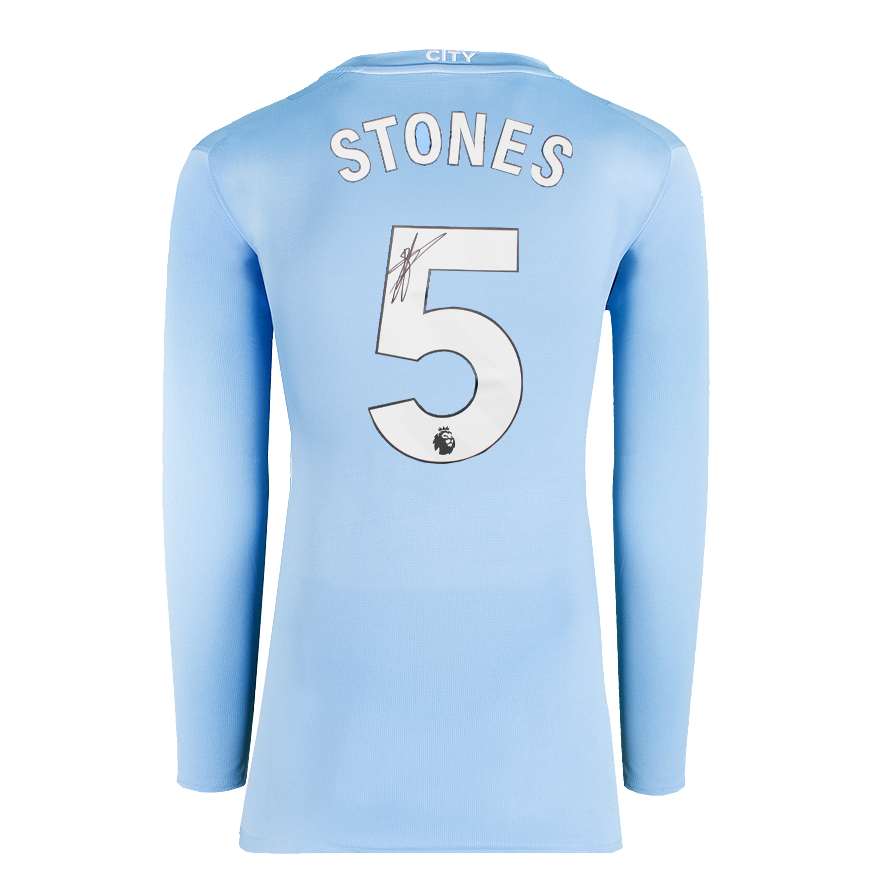 John Stones Official UEFA Champions League Back Signed and Framed Manchester City 2023-24 Home Shirt