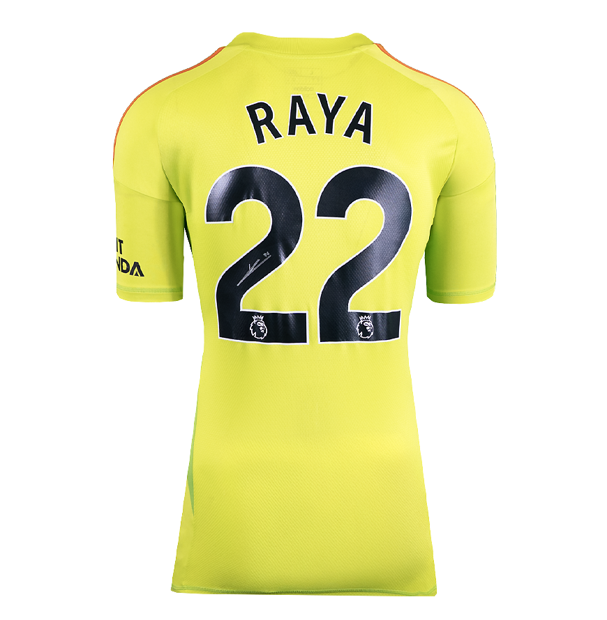 David Raya Official UEFA Champions League Back Signed and Hero Framed Arsenal 2024-25 Home Goalkeeper Shirt